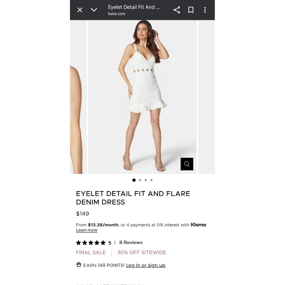 Bebe Eyelet Detail Fit Flare Denim Dress White Size 6 NWT - Picture 8 of 16